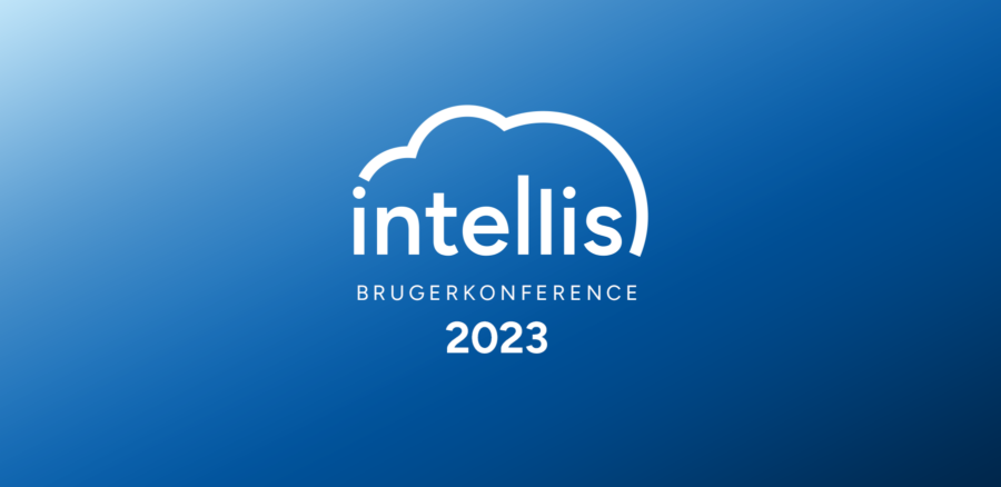 ntellis Bruger­konference 2023 logo on a blue gradient background.