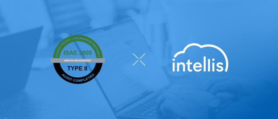 Intellis logo next to ISAE 3000 Type II audit certification badge on a blue background