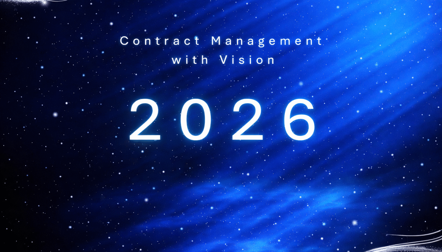Contract Management with Vision 2026 event graphic with blue abstract background and event details for 7 May at Odd Fellow Palæet, Bredgade 28