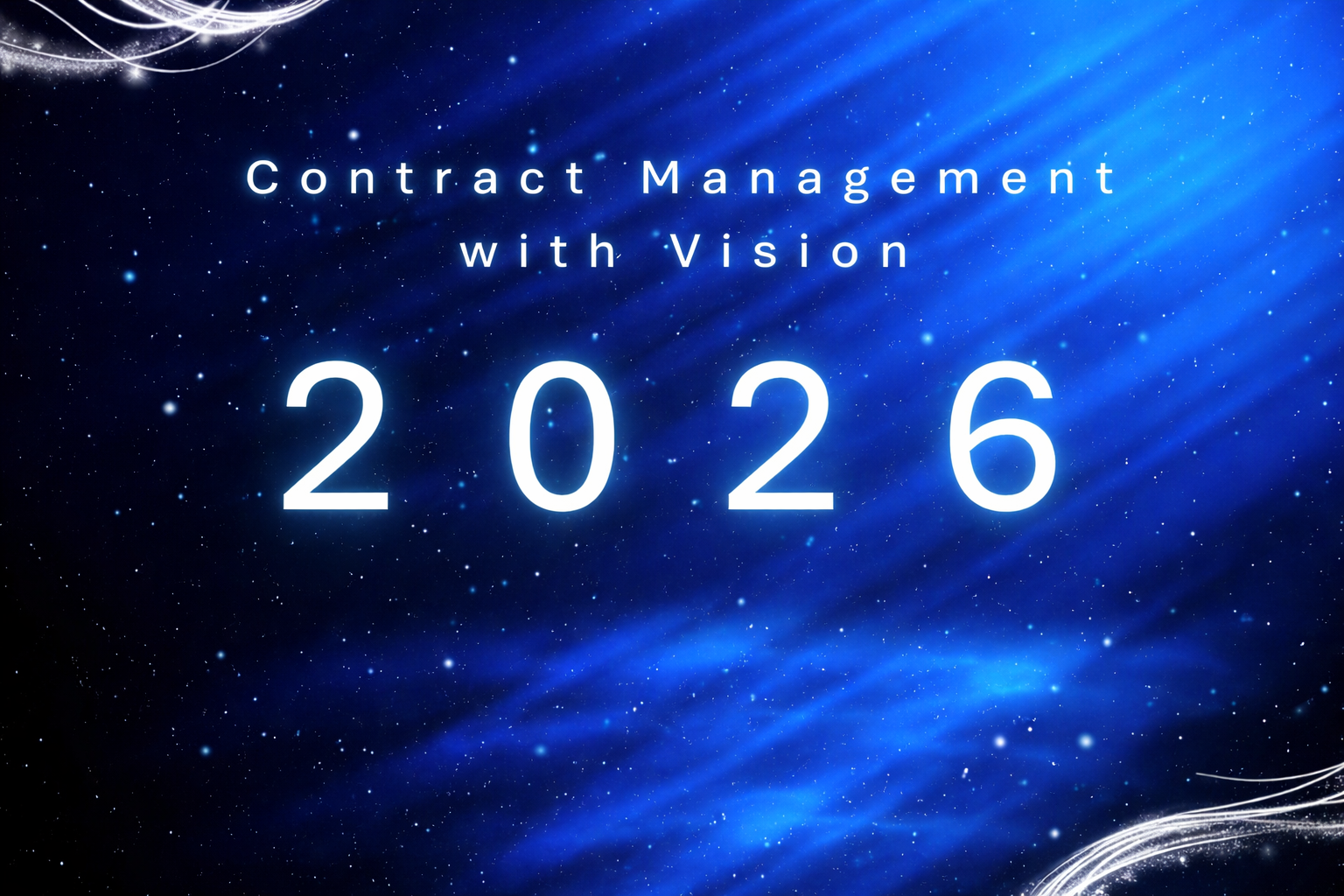 Contract Management with Vision 2026 event graphic with blue abstract background and event details for 7 May at Odd Fellow Palæet, Bredgade 28